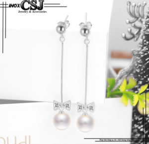 Bông tai inox nữ thời trang hàn quốc nơ cách điệu ngọc trai
