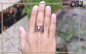 nhẫn inox nam đẹp độc đá đỏ phong cách đẹp giá rẻ CSJ