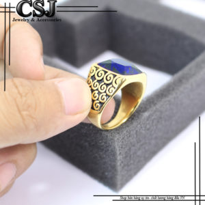 nhẫn nam inox mạ vàng đá xanh đẹp rẻ nhất HCM tại CSj