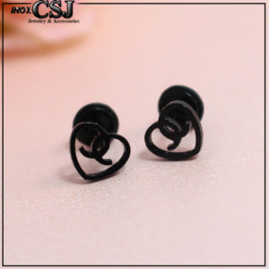 Bông tai inox trái tim lồng chanel