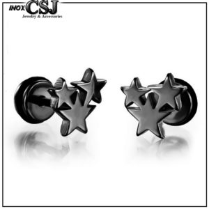 bông tai nữ inox 3 ngôi sao màu đen