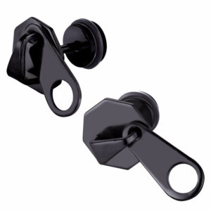 bông tai nữ inox khóa kéo màu đen