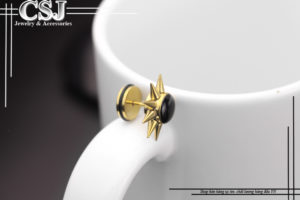bông tai inox tạ tròn đầu gai độc đáo cá tính mạ vàng