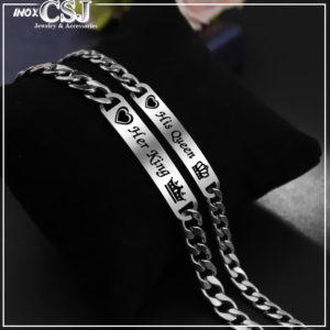 lắc tay inox cặp đôi khắc chữ her king his queen ý nghĩa đẹp giá rẻ tại CSJ
