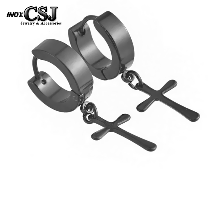bông tai khoen tròn thánh giá màu đen đẹp cá tính giá rẻ tại CSJ