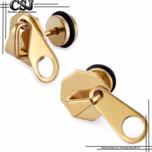 bông tai nữ inox khóa kéo mạ vàng cực đẹp độc đáo cá tính