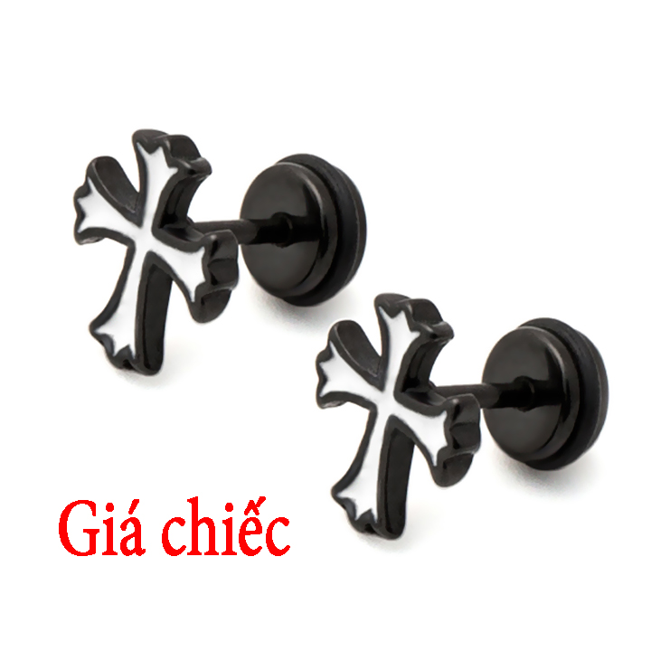 BT296a-bông tai nam inox mạ màu đen hinh thánh giá