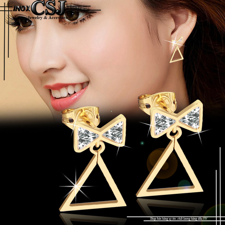 bông tai nữ inox mạ vàng thời trang Hàn Quốc hình chiếc nơ