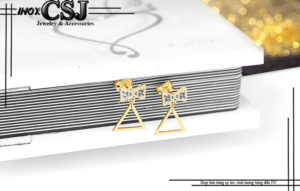 bông tai nữ inox mạ vàng thời trang Hàn Quốc hình chiếc nơ