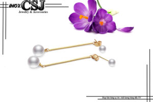 bông tai nữ inox mạ vàng tòn ten ngọc trai sang trọng gái rẻ không đen