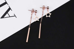 Bông tai titan thời trang Hàn Quốc kiểu tòn ten ngôi sao mạ vàng hồng đẹp giá sỉ rẻ nhất HCM