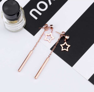 Bông tai titan thời trang Hàn Quốc kiểu tòn ten ngôi sao mạ vàng hồng đẹp giá sỉ rẻ nhất HCM