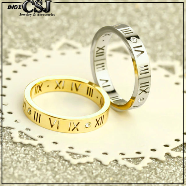 Nhẫn titan số la mã màu hồng cực xinh không đen giá rẻ, bán nhẫn titan tại HCM, nhẫn số la mã bằng titan màiù trắng