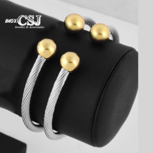 Vòng tay nữ dây cáp 2 đầu bi mạ vàng thời trang Hàn Quốc đẹp giá rẻ