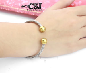 Vòng tay nữ dây cáp 2 đầu bi mạ vàng thời trang Hàn Quốc đẹp giá rẻ
