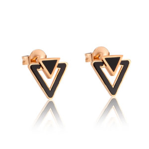 CSj chuyên bán bỏ sỉ Bông tai titan tam giác mạ vàng hồng , vàng 14k cẩm xà cừ đen sang trọng giá rẻ tại CSJ, hoa tai titan hình tam giác màu vàng phong cách Hàn quốc.