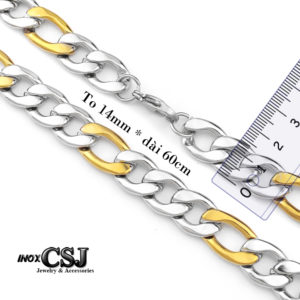 dây chuyền nam inox to 14mm kiểu lặc mạ vàng, vòng cổ nam inox mạ vàng thòi trang Hàn Quốc, bán bỏ sỉ vòng cổ dây chuyền nam inox cao cấp giá rẻ