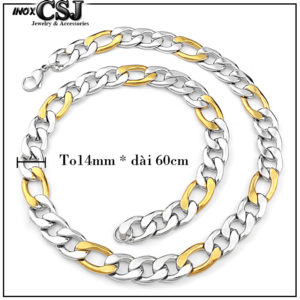 dây chuyền nam inox to 14mm kiểu lặc mạ vàng, vòng cổ nam inox mạ vàng thòi trang Hàn Quốc, bán bỏ sỉ vòng cổ dây chuyền nam inox cao cấp giá rẻ