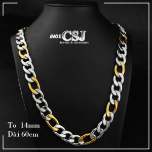 dây chuyền nam inox to 14mm kiểu lặc mạ vàng, vòng cổ nam inox mạ vàng thòi trang Hàn Quốc, bán bỏ sỉ vòng cổ dây chuyền nam inox cao cấp giá rẻ