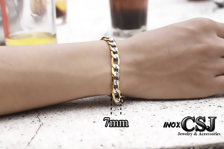 Lắc tay nam inox kiểu lặc mạ vàng cách điệu 7ly thời trang Hàn Quốc, vòng tay inox nam mạ vàng cao cấp không đen giá sỉ rẻ HCM,