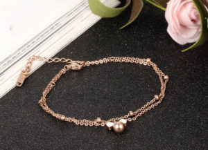 Lắc chân nữ titan hình chiếc nơ kiểu 2 tầng thời trang Hàn Quốc đẹp không đen