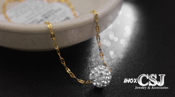 Dây chuyền nữ inox mạ vàng trái châu trắng cực xinh lung linh