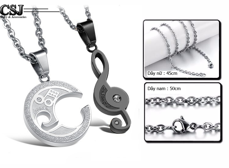 Dây chuyền cặp đôi inox , vòng cổ cặp đôi hình nốt nhạc thời trang đẹp ý nghĩa không đen