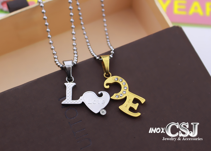 Dây chuyền cặp đôi inox chữ love mạ vàng đẹp ý nghĩa