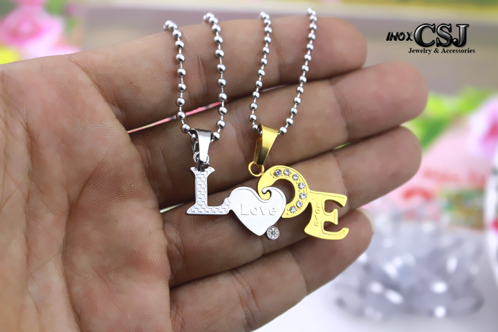 Dây chuyền cặp đôi inox chữ love mạ vàng đẹp ý nghĩa