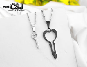 Dây chuyền cặp , vòng cổ đôi hình chia khóa đẹp inox cao cấp không đen , quà tặng đầy ý nghĩa