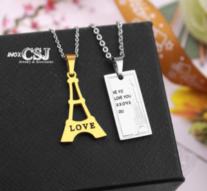 Dây chuyền , vòng cổ cặp đôi inox hình tháp Eiffel không đen , đẹp giá rẻ tại HCM, món quà ý nghĩa