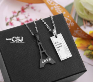 Dây chuyền , vòng cổ cặp đôi tháp eiffel inox cao cấp không đen giá rẻ , món quà ý nghĩa