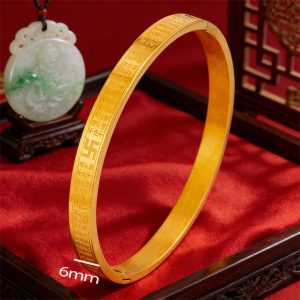 LN119a Vòng tay nam titan bát nhã tâm kinh màu vàng bảng 6mm