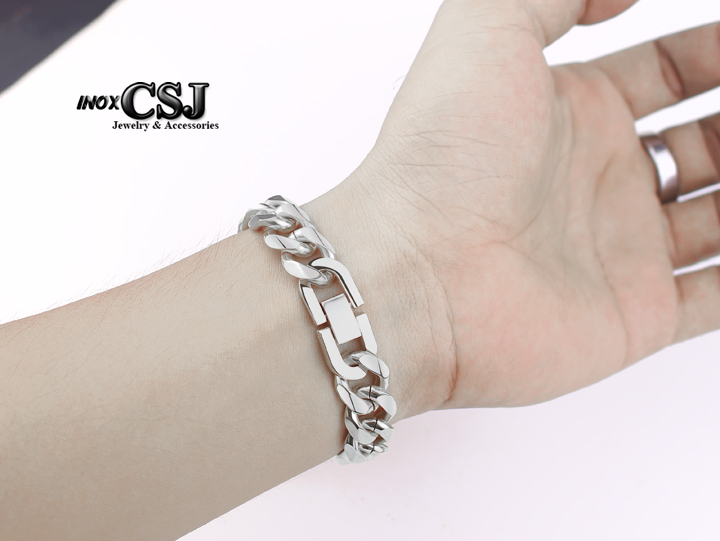 Trang sức nam inox CSj chuyên bán lắc tay lặc đơn 13ly vác cạnh cực đẹp, vòng tay nam inox thời trang Hàn Quốc kiểu lặc