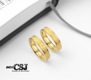 nhẫn đôi inox titan mạ vàng phun cát cao cấp, nhẫn đôi inox đẹp giá rẻ quà tặng ý nghĩa