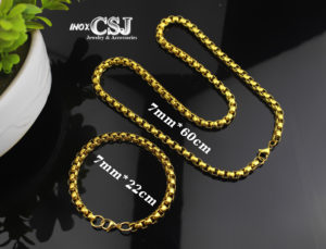 Bộ trang sức nam mạ vàng, set trang sức nam dây chuyền và lắc tay xi vàng cao cấp
