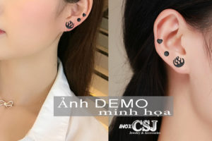 Set 3 đôi bông tai inox, hoa tai inox sơn đen