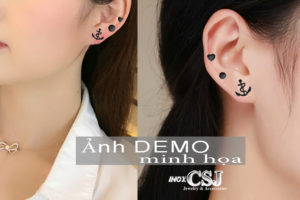 Sét 3 đôi bông tai nữ inox sơn đen thời trang Hàn Quốc hình mỏ neo