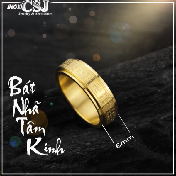 Công Sang nơi chuyên bán nhẫn bát nhã tâm kinh, nhẫn inox titan băt nhã tâm kinh màu vàng