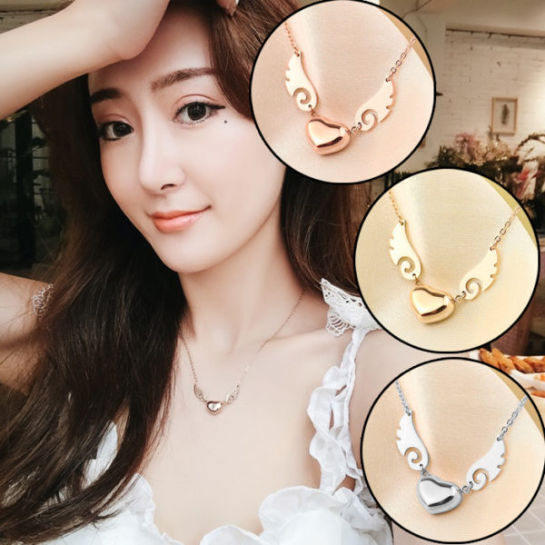 Dây chuyền titan, vòng cổ trái tim cánh thiên thần thời trang hàn Quốc