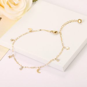 Lắc chân titan trăng sao cách điệu màu vàng