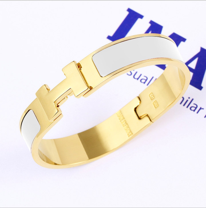 Vòng tay titan thời trang Hermes chữ H màu trắng