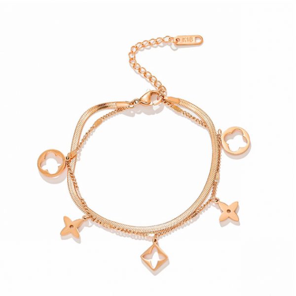 Lắc tay nữ titan LV phong cách 2 sợi màu hồng 14k