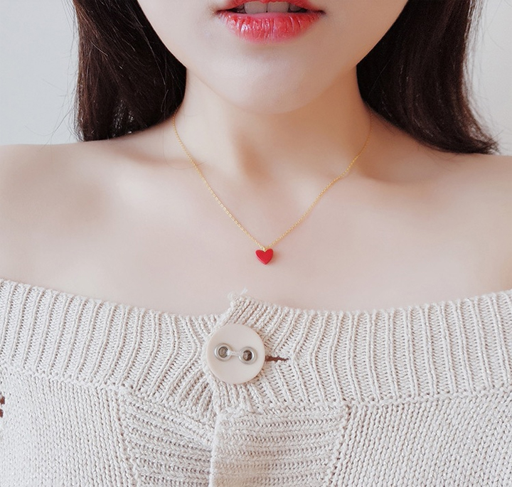 TN328f-Dây chuyền titan trái tim màu đỏ