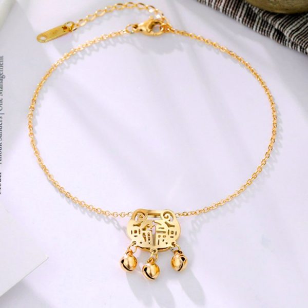 TA641a-Lắc vòng chân titan khóa trường thọ may mắn
