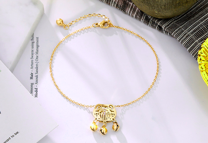 TA641b-Lắc vòng chân titan khóa trường thọ may mắn