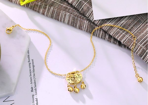 TA641f-Lắc vòng chân titan khóa trường thọ may mắn