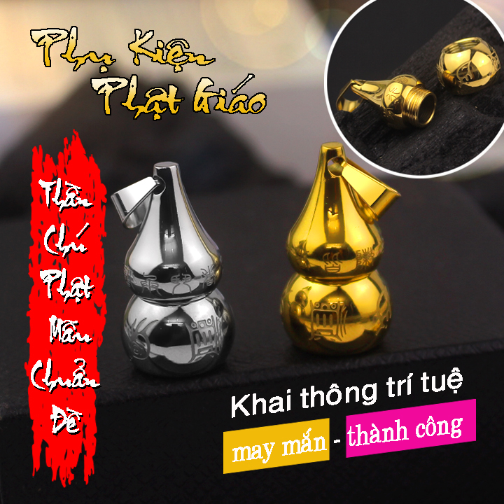 MD199a-Mặt dây chuyền titan hồ lô rổng chạm khắc thần chú Phật Mẫu Chuẩn Đề