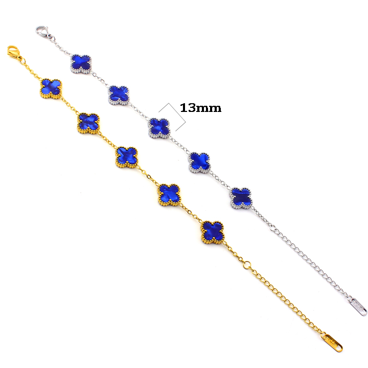 TA483a-Lắc tay van cleef hoa 4 cánh nền màu xanh dương