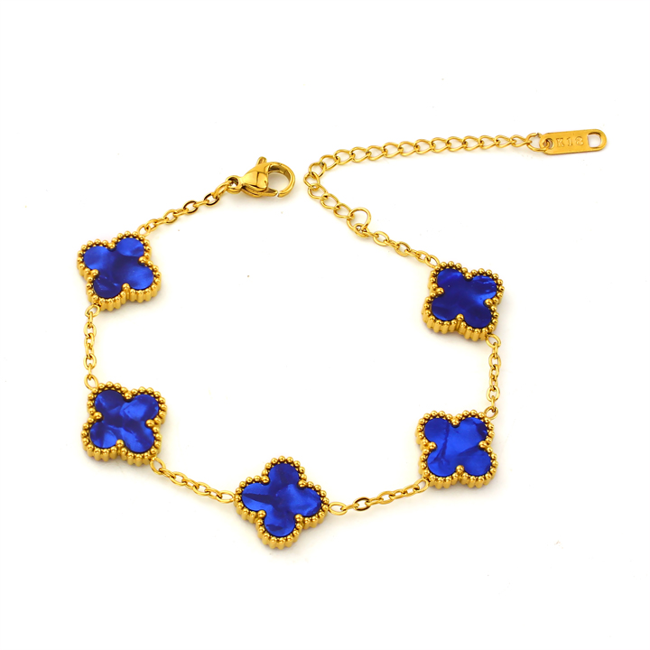 TA483b-Lắc tay van cleef hoa 4 cánh nền màu xanh dương